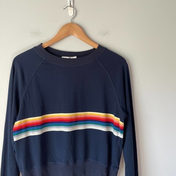 Mod Ref Women's Blue Long Sleeve Rainbow Crew Neck Shirt Size Small - Picture 2 of 4
